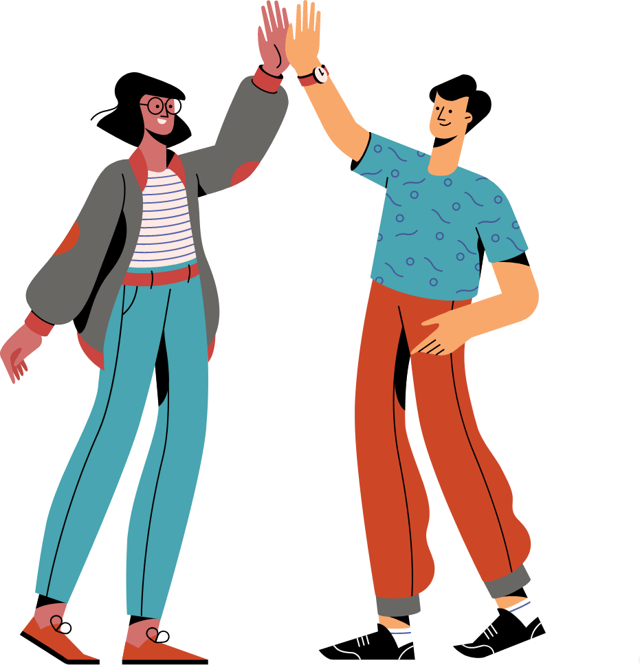 Two cartoon figures high-fiving