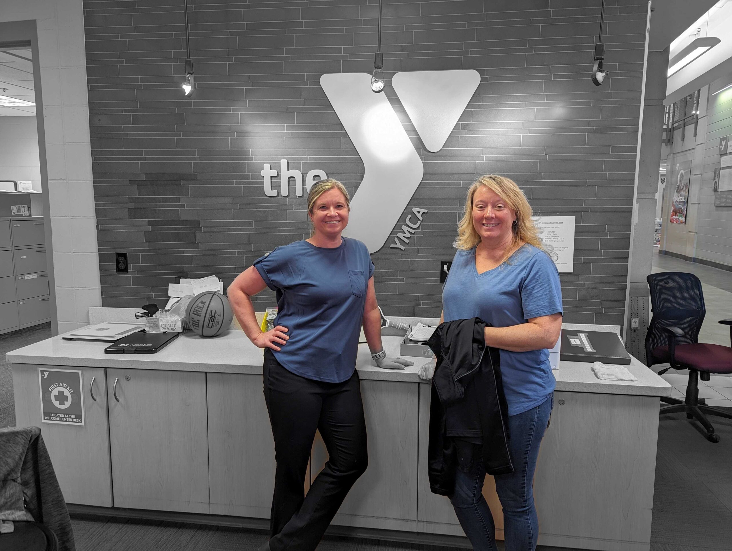 Jill and Tracy by the YMCA counter